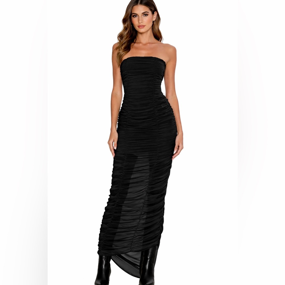 NWT OW Collection SANDY Chiffon Maxi Dress in Black Caviar Sz Medium $270